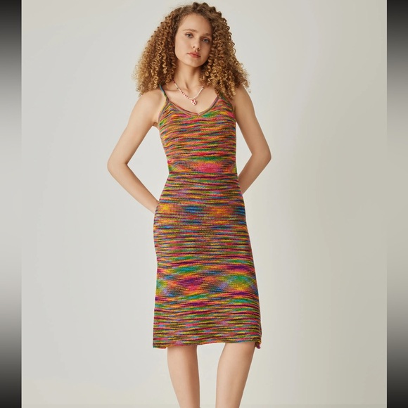 Vneck knitted multicolour midi dress - Picture 1 of 3